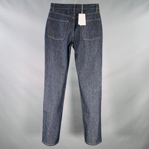 HELMUT LANG 27 Mid Rise Slim Indigo Contrast Stitch Cotton Slim Straight Jeans - Picture 2 of 5